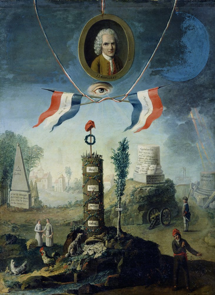 An Allegory of the Revolution with a portrait medallion of Jean-Jacques Rousseau (1712-78), 1794 by Nicolas Henri Jeaurat de Bertry