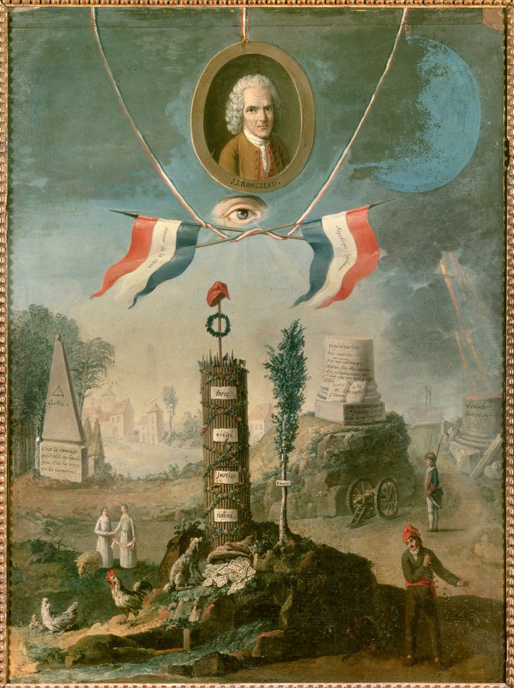 Revolutionary Allegory: Portrait of Jean Jacques Rousseau with symbols ...