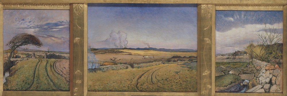 Spring in Halland (Three Paintings in a Frame Sculpted by the Artist)