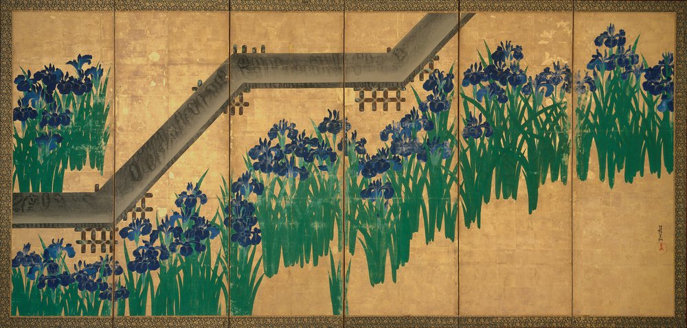 Irises at Yatsuhashi (Eight Bridges), c.1709 by Ogata Korin