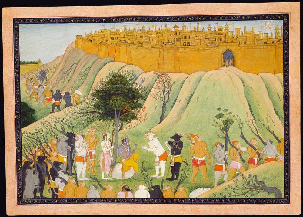 Rama and Lakshmana in Counsel with the Monkey and Bear Allies, c.1800