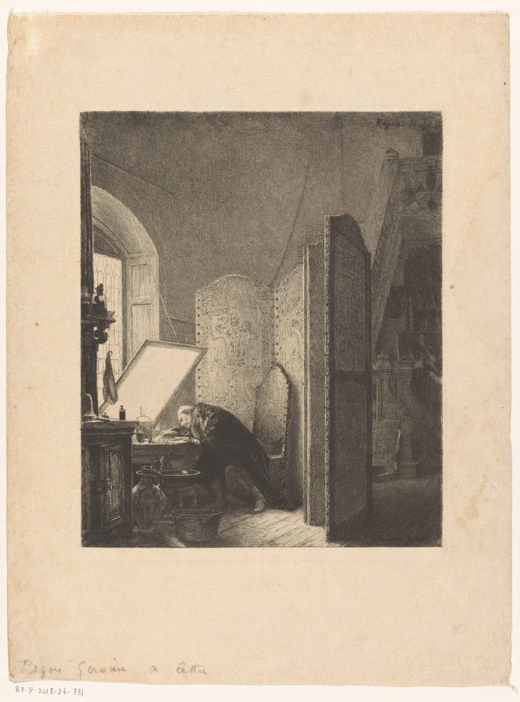 Rembrandt Etching in His Studio by Paul Adolphe Rajon