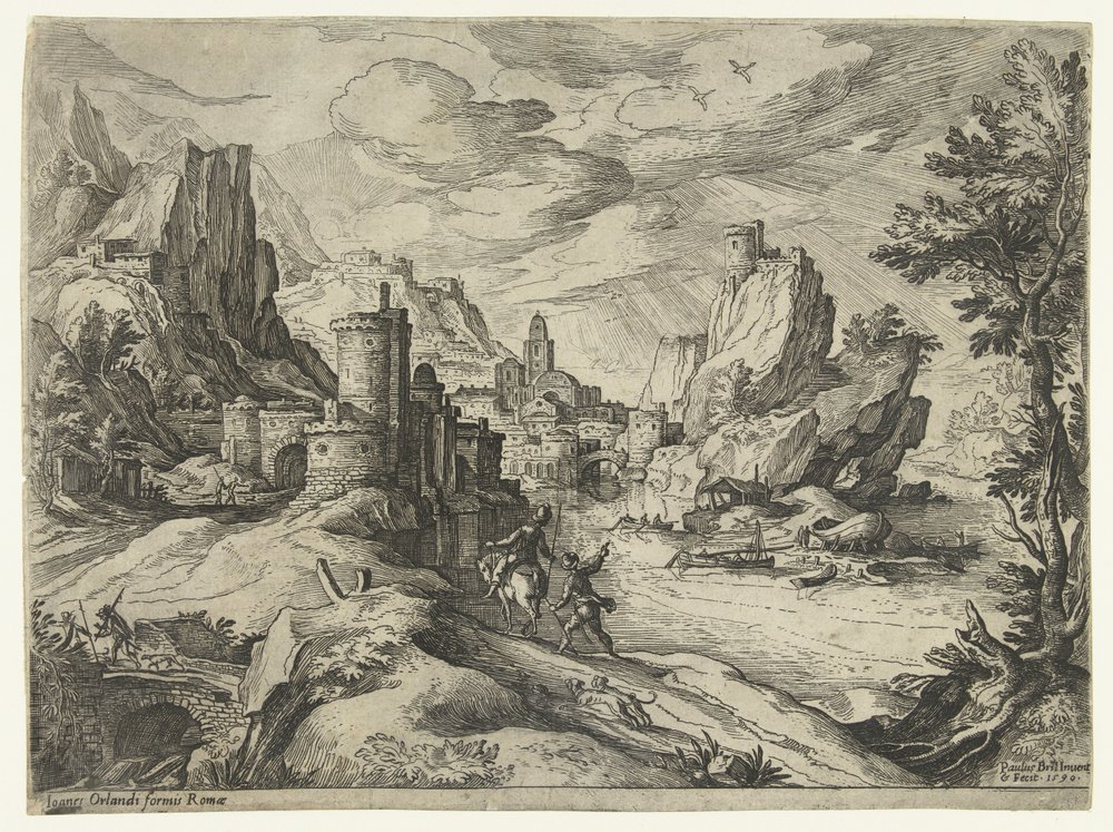 Rocky Coast in Campania with City and Travelers by Paul Bril