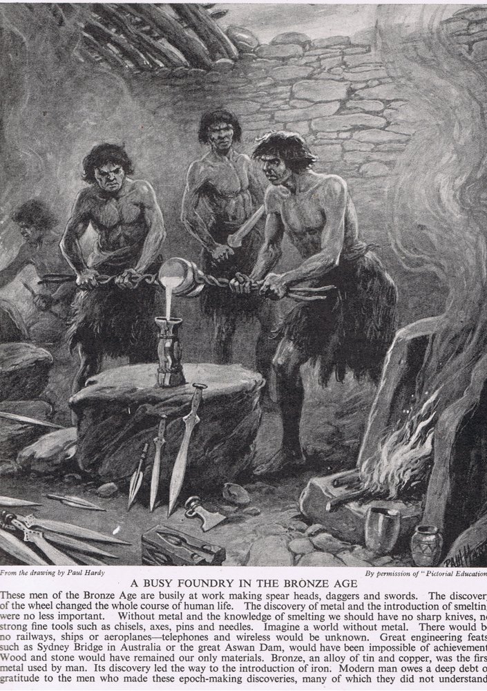 A Busy Foundry in the Bronze Age, illustration from 'The Story of the British People' by Paul Hardy