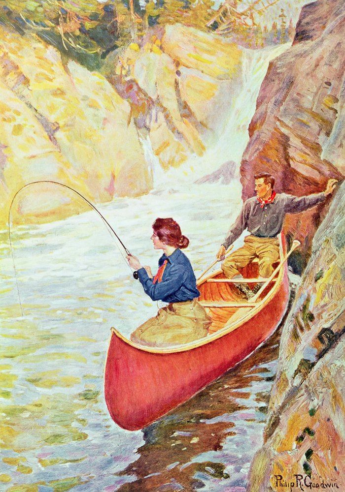 Couple Fishing near a Waterfall by Philip Russell Goodwin