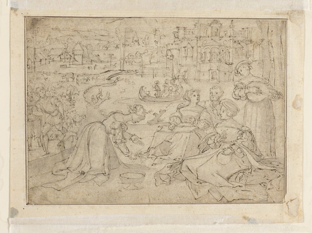 The Month of April (Figures in a Park near a Castle) by Pieter Coecke van Aelst