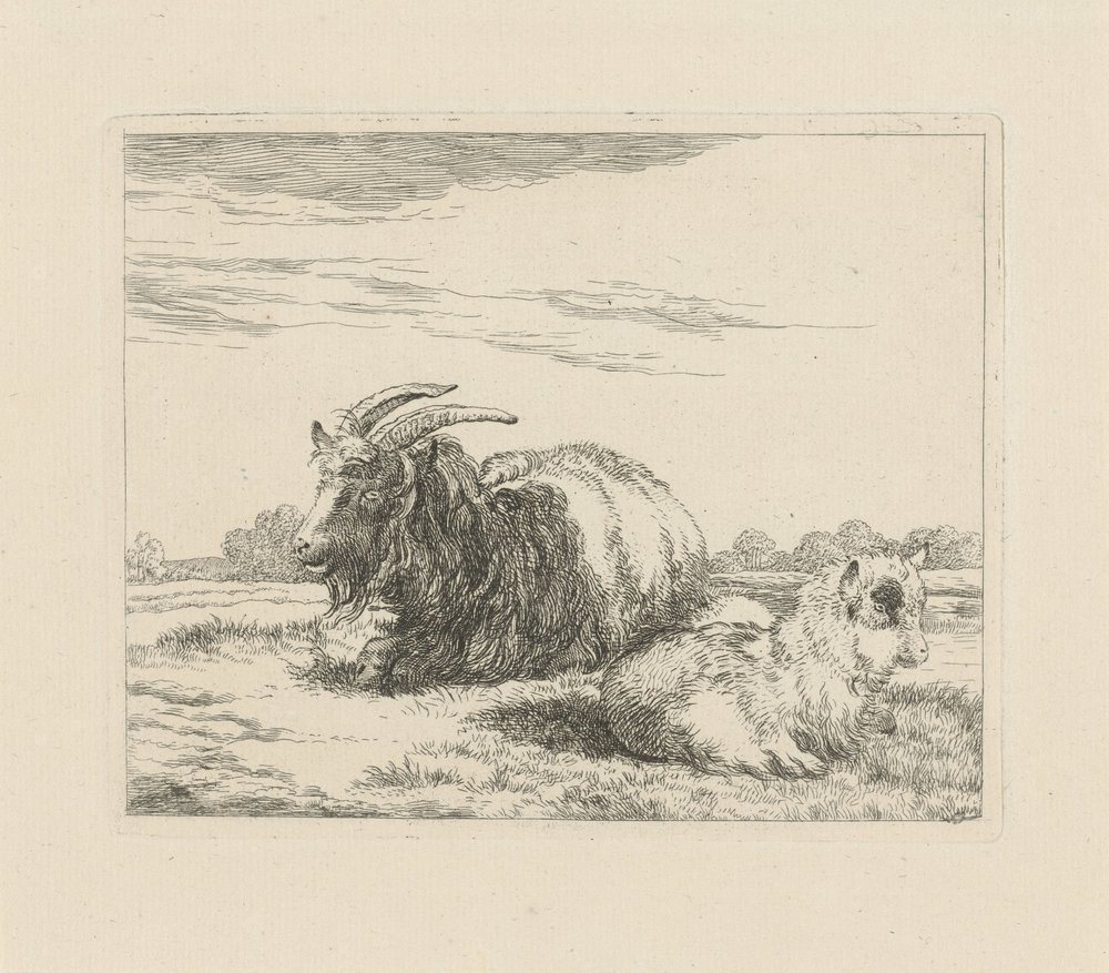 Lying Goat and Kid by Pieter Gerardus van Os