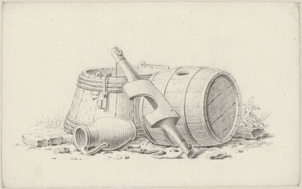 Still Life with Barrels, a Yoke, and a Jug by Pieter de Goeje