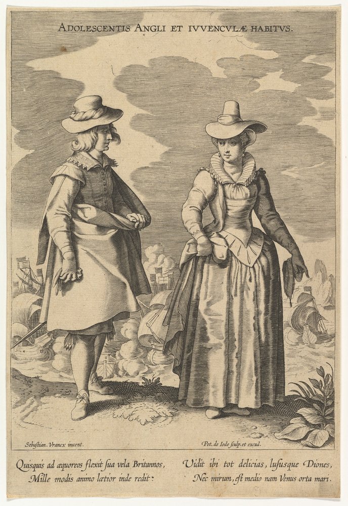 Dress of an English Youth and a Young Woman, from Fashions of Different Nations, n.d. by Pieter de Jode I