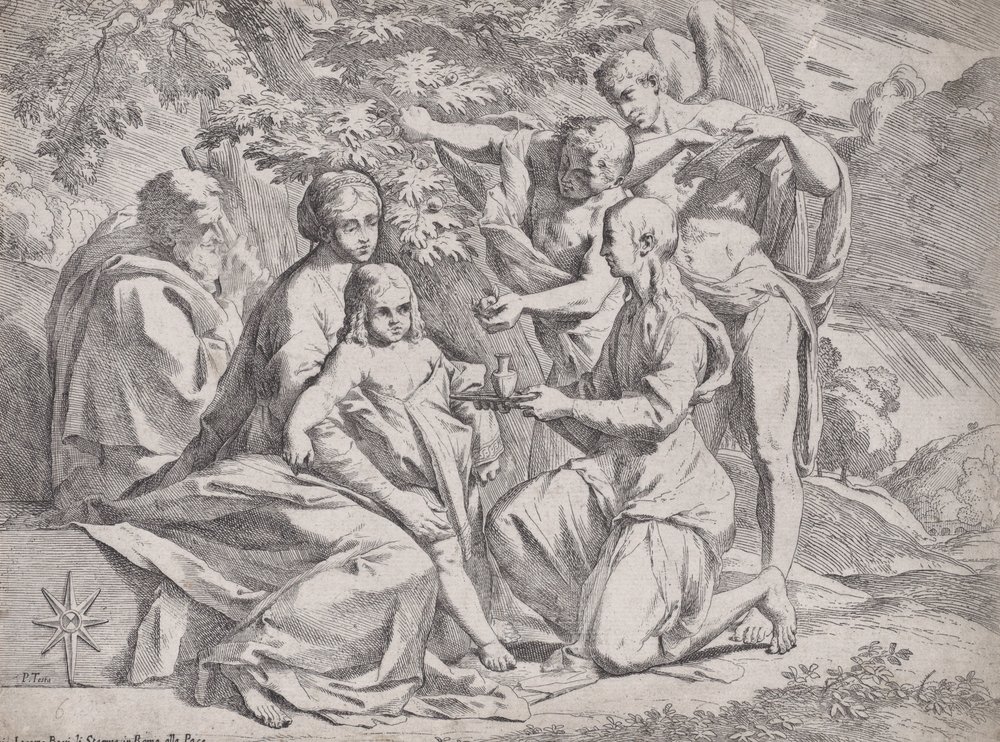 The Holy Family attended by Angels by Pietro Testa