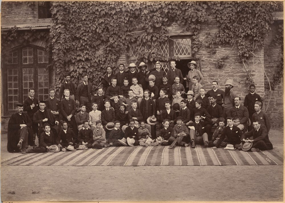 Middle Class Students and Staff, Bishop Cotton School, Shimla (verso) by Raja Deen Dayal