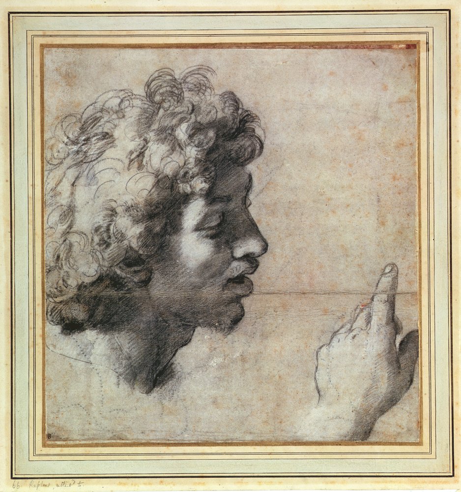 Studies of a Man's Head and Hand by Raphael