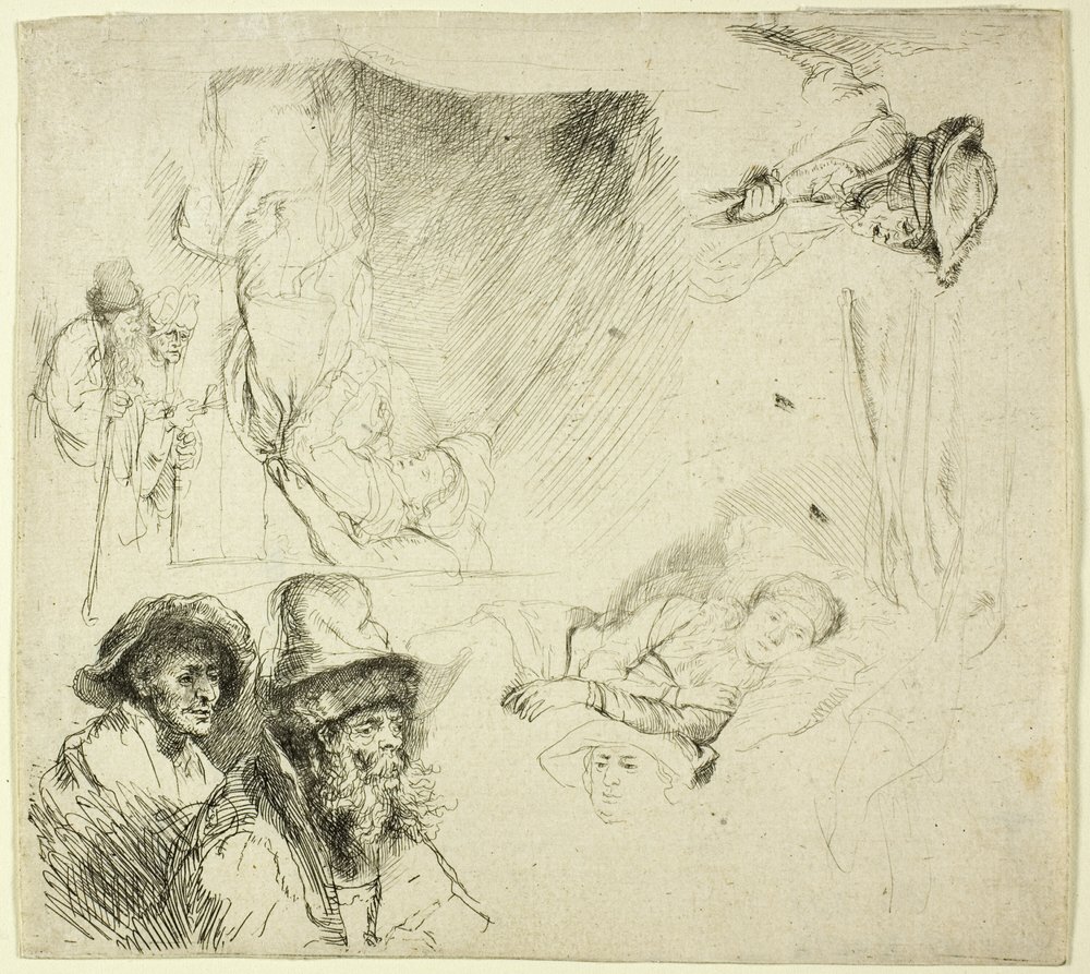 Sheet of Studies, with a Woman Lying Ill in Bed