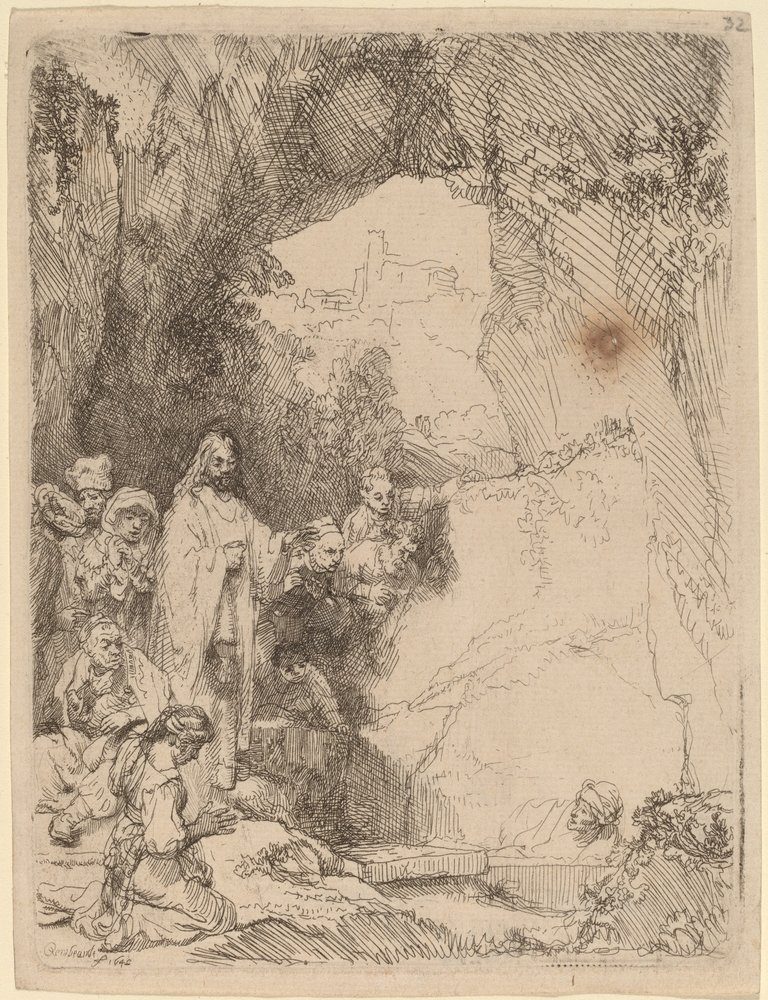 The Raising of Lazarus: Small Plate by Rembrandt van Rijn