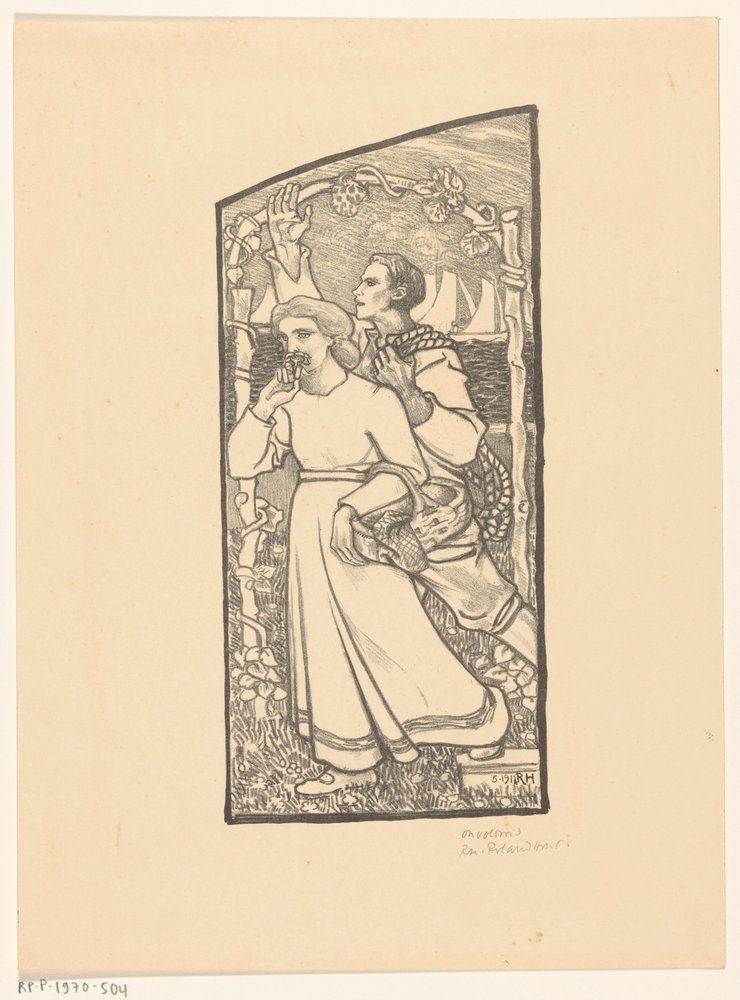 Girl with a Basket and Boy with a Rope by Richard Nicolaüs Roland Holst (signed by artist)