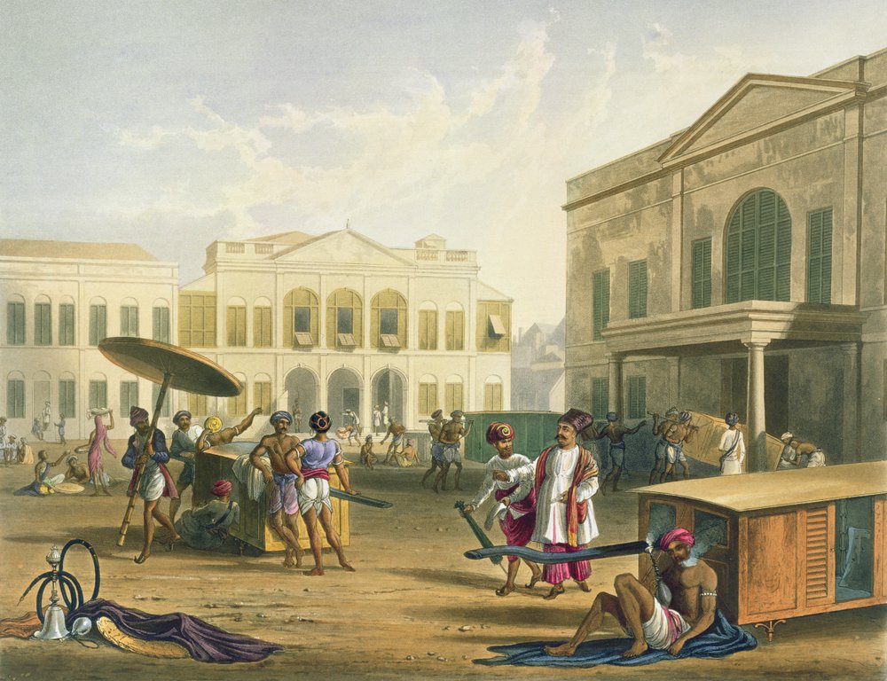 Scene in Bombay, from Volume I of ’Scenery, Costumes and Architecture of India’, engraved by R. G. Reeve (fl. 1811-37) and coloured by J. B. Hogarth, published by Ackermann, 1826 by Robert Melville Grindlay