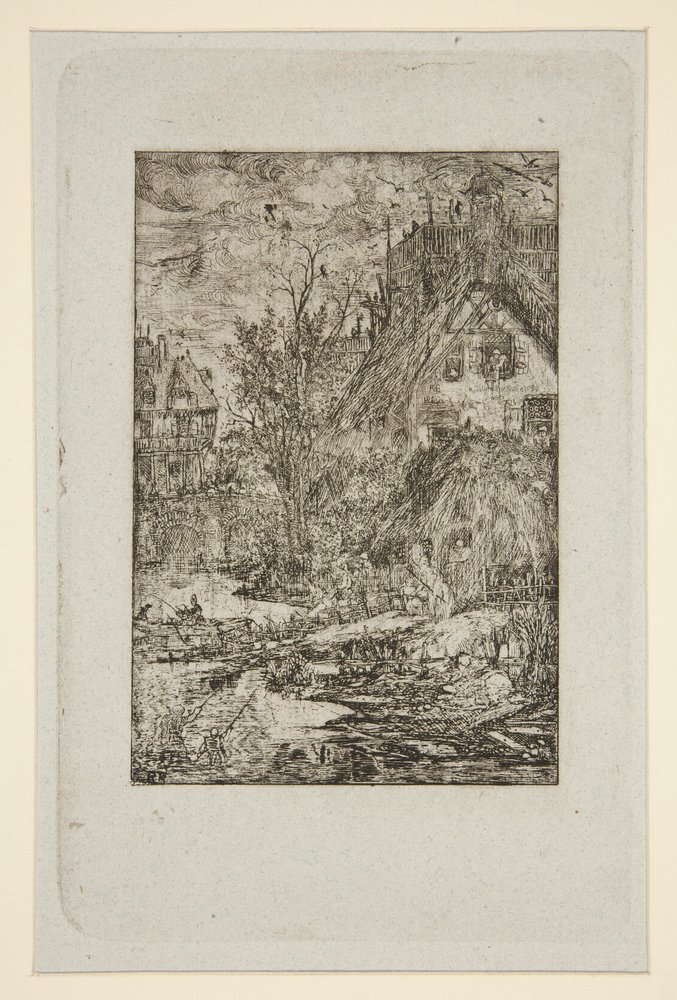 Village Entrance (Thatched Cottages) by Rodolphe Bresdin