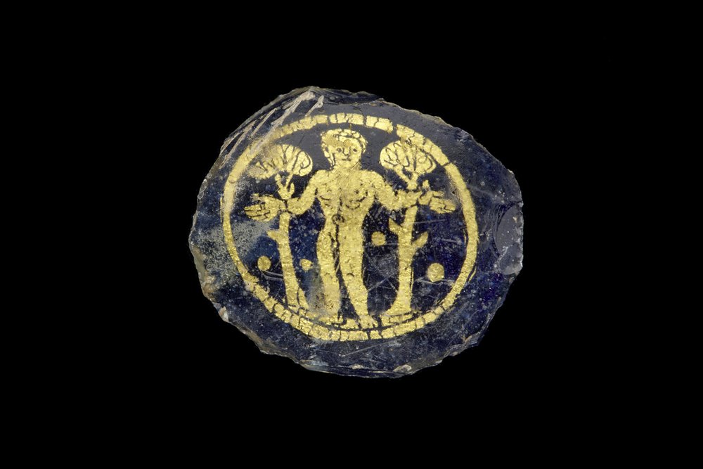 Medallion with Beardless, Short-Haired Nude Figure Between Two Trees by Roman