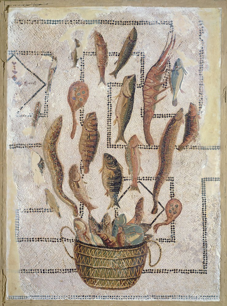 Pavement Depicting Fish Escaping from a Basket, from Sousse
