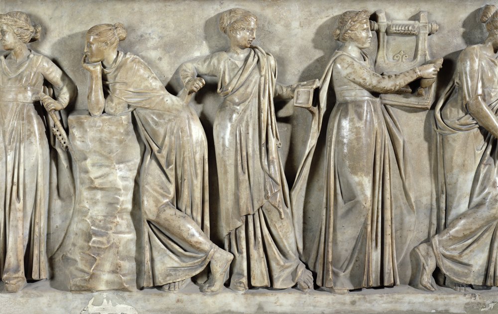 Sarcophagus of the Muses (detail) by Roman: Fine art print