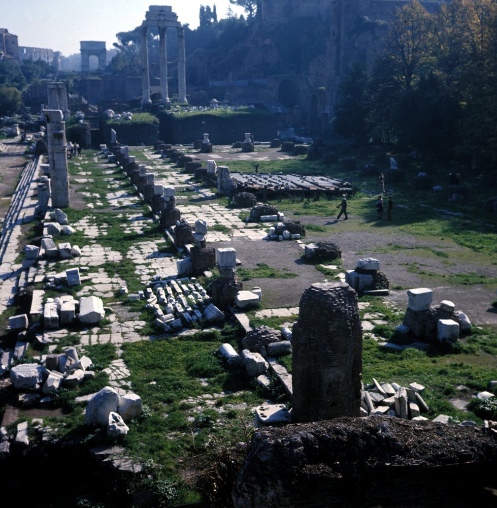Location where the Basilica Giulia started by Cesar around 54 BC and ...