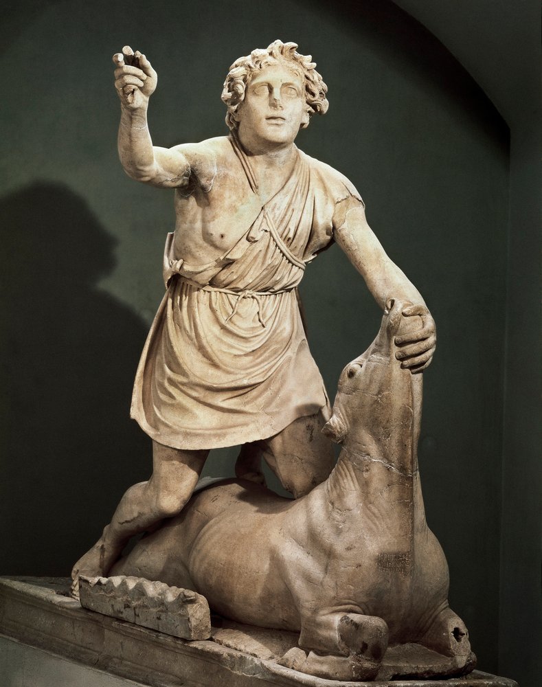 Pentelic marble Mithra slaying bull, signed by Kriton of Athens, from ...