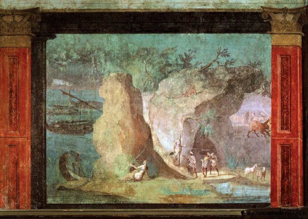 Roman Art Scene from the Odyssey. Ulysses in the Palace