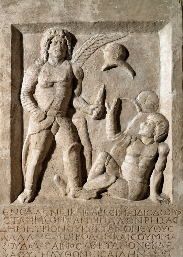 Low relief representing a battle of gladiators. 2nd century AD. Rome, Museo della Civilta Romana by Roman