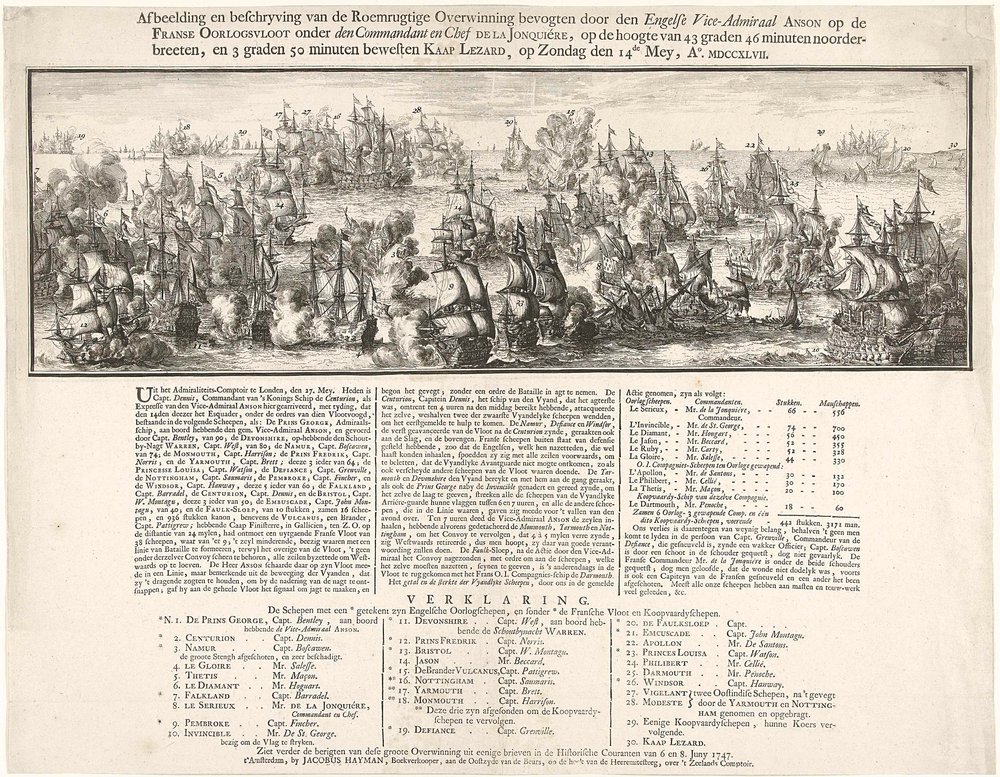 Picture and Description of the Glorious Victory Won by the English Vice-Admiral Anson on the French War Fleet by Romeyn de Hooghe
