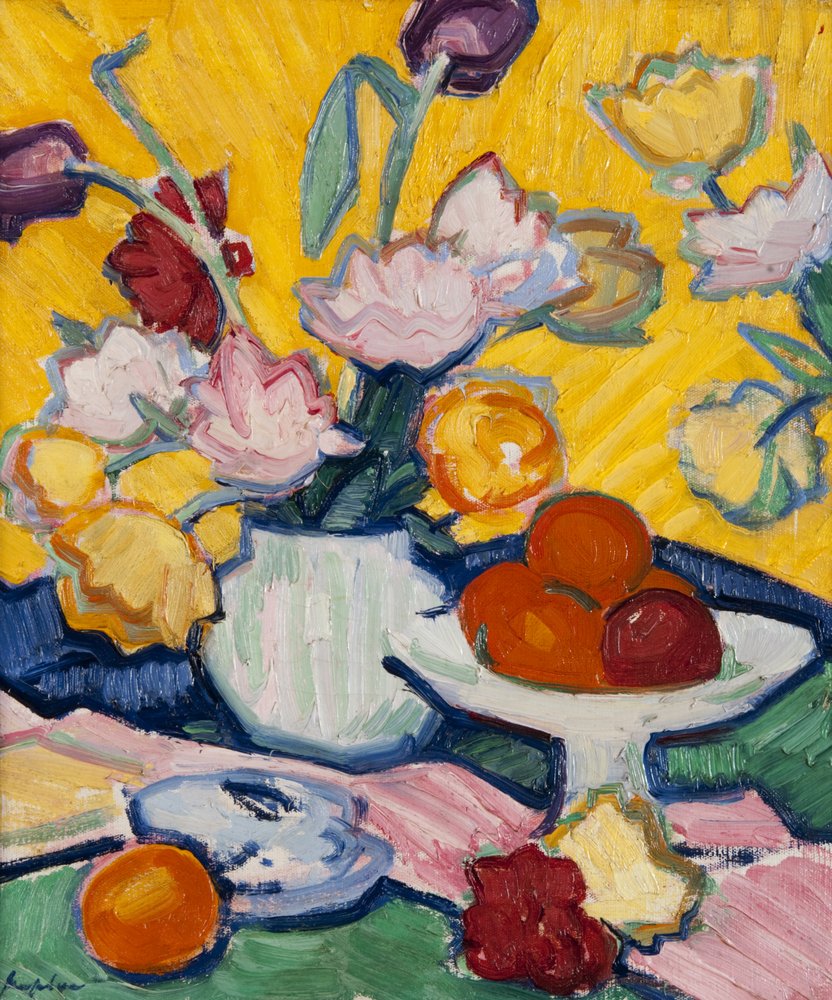 Tulips in a Pottery Vase, 1910-14 by Samuel John Peploe