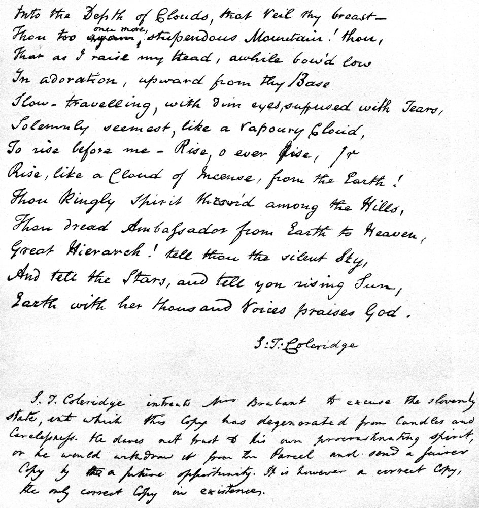 Last lines of Coleridge's poem Hymn before Sunrise in the Vale of ...