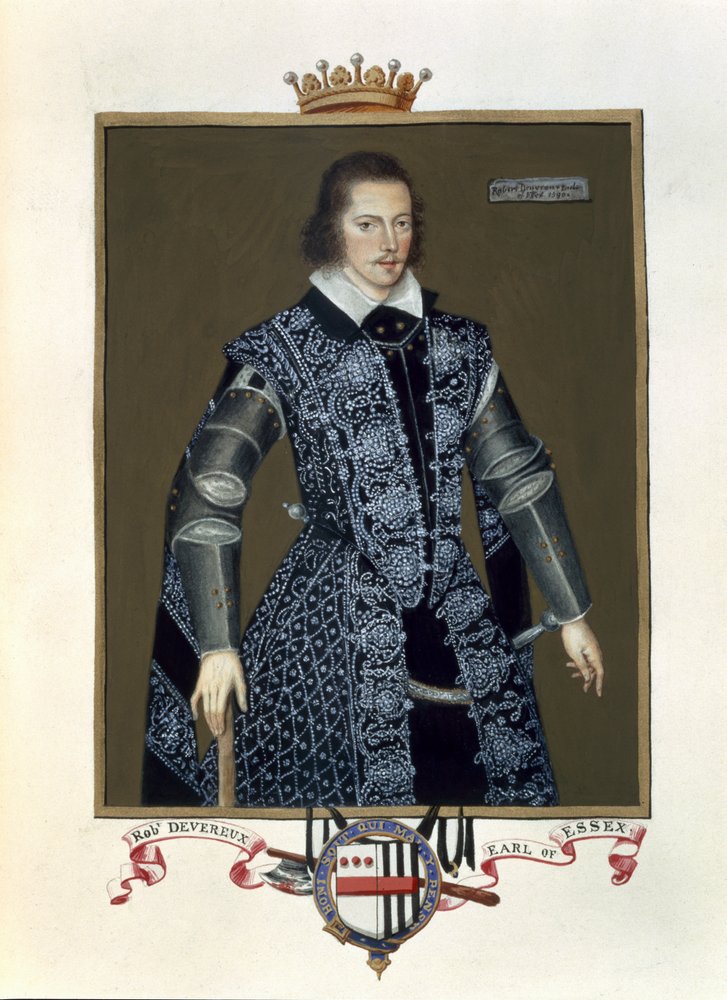 Portrait of Robert Devereux (1566-1601), 2nd Earl of Essex, from “Memoirs of the Court of Queen Elizabeth”, after the oil painting by Sir William Segar (fl. 1913-d. 1633), published in 1825 by Sarah Countess of Essex
