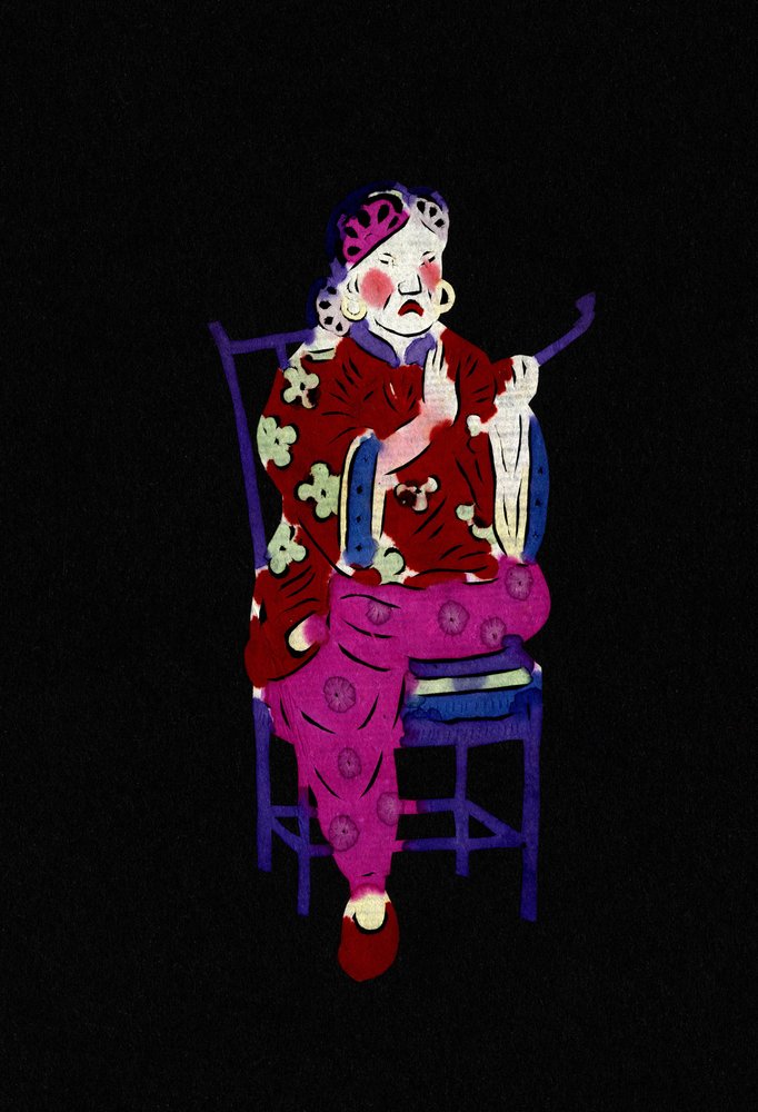 Chinese Smoking. Painted Cutting Paper or “Jian Zhi”, Chinese Folk Art, Beijing by School Chinese