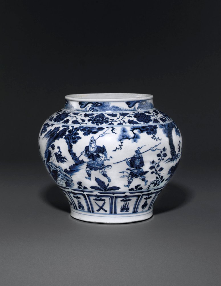 Exceptionally rare and important blue and white jar, Guan Yuan Dynasty ...