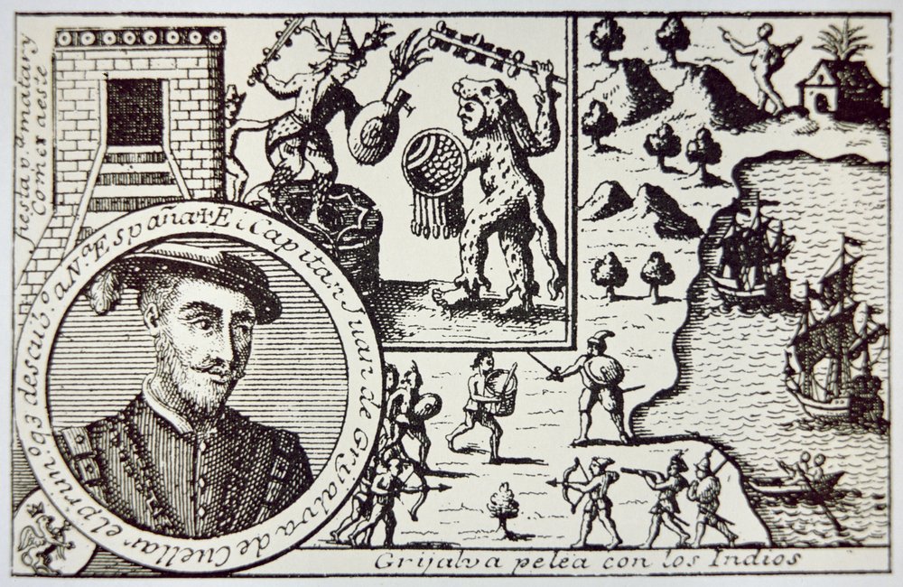 Spaniards under Juan de Grijalva land at Yucatan and engage Maya warriors at the Battle of Champoton, May 1518 by School Spanish