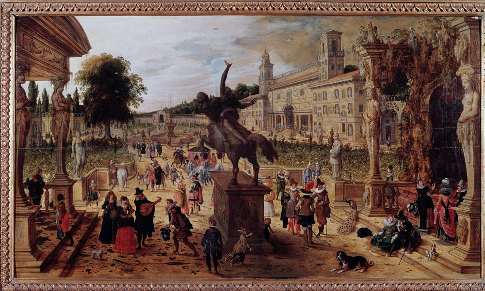 Landscape with the Villa Medici in Rome, Italy. Elegant walkers and musicians in the park. 17th century, Naples, Museo Nazionale di Capodimonte by Sebastian Vrancx