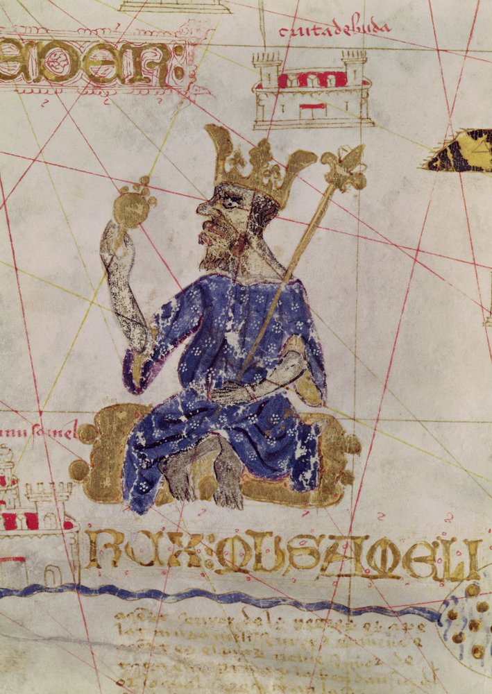 Kankou Mousa, King of Mali, from the Map of Charles V, Map of Mecia de Viladestes, a portolan of Europe and North Africa, 1413 by Spanish School