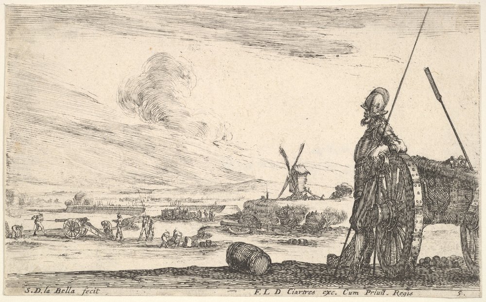 Plate 5: A Pikeman Standing at Right Next to a Cannon, Other Military ...