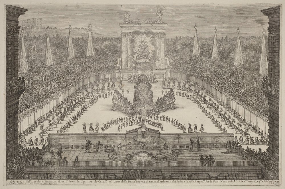 The Prince of Tuscany, His Horse Troops and Carriages around Mount Atlas by Stefano della Bella