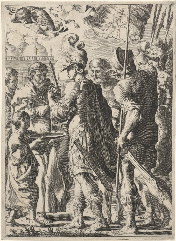 Alexander the Great Cutting the Gordian Knot with his Sword by Theodor Matham