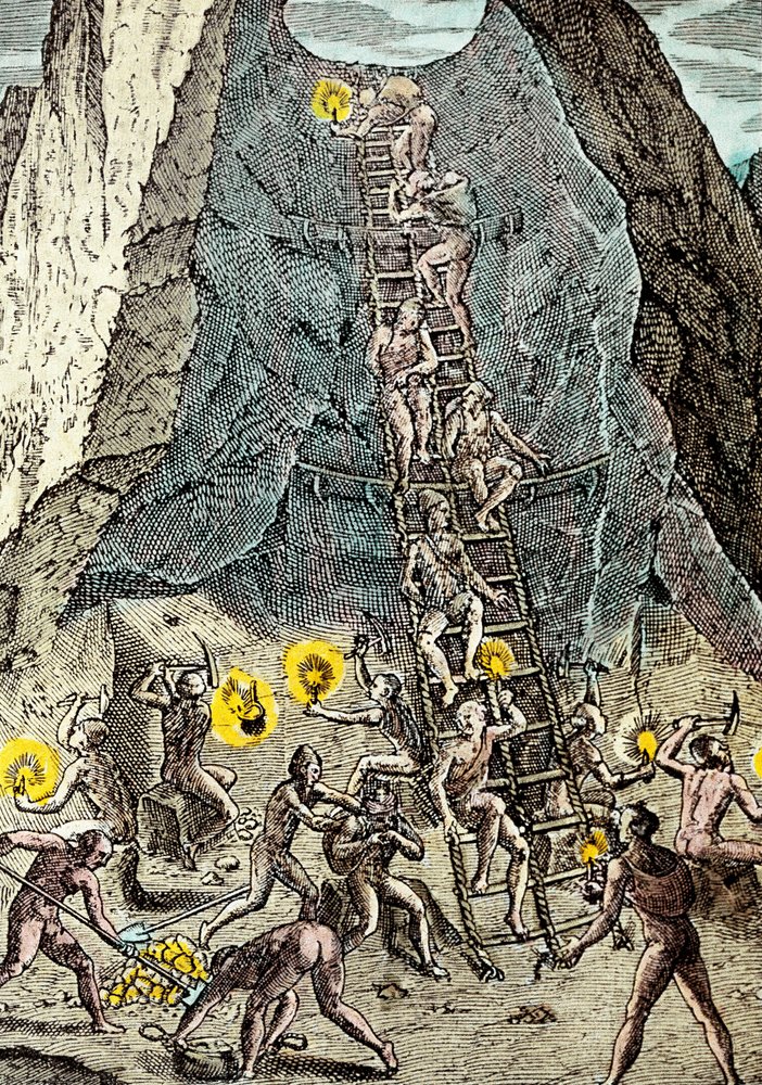 Gold mine in Potosi, Bolivia by Theodore de Bry