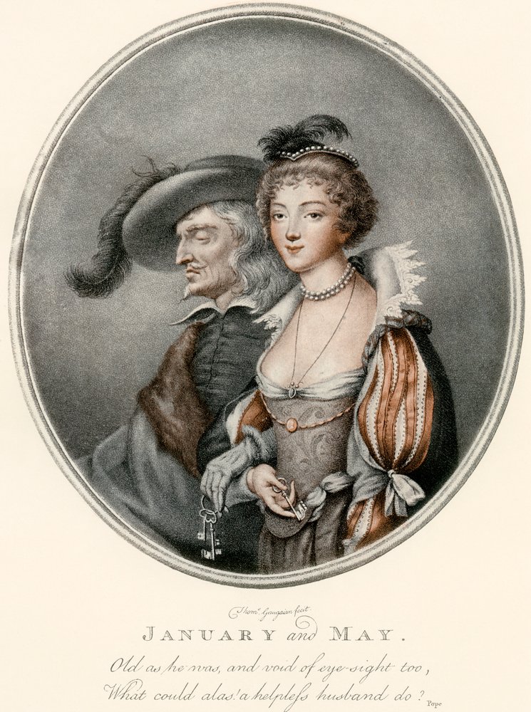 An Illustration Depicting the Old Husband and His Young Bride from ...