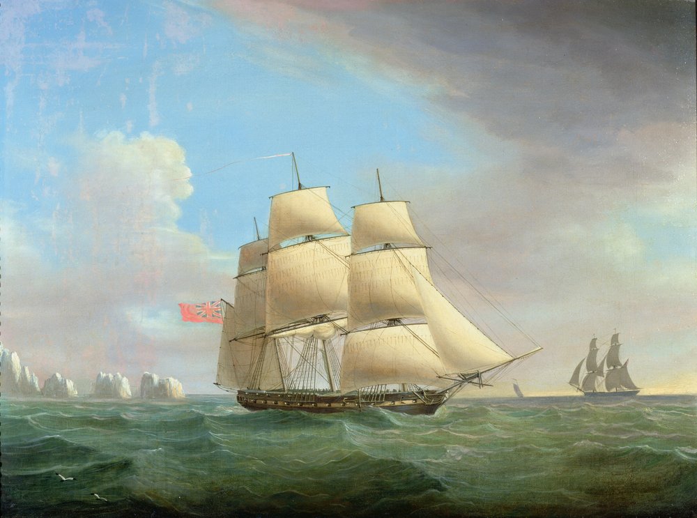 H.M. Frigate Galatea, 38 Guns off the Needles, Isle of Wight by Thomas Whitcombe