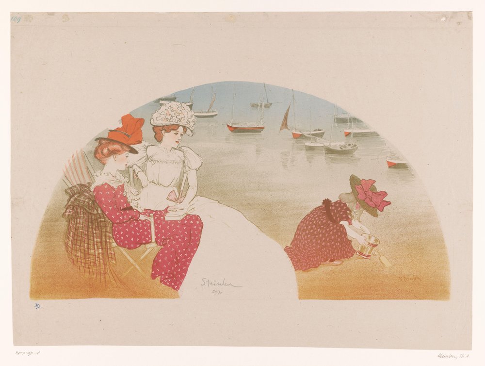 Two Women and a Child by the Sea by Théophile Alexandre Steinlen (signed by artist)