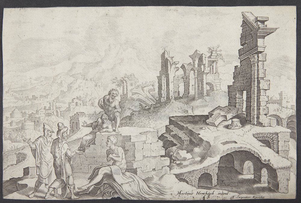 Job on the Dunghill with His Wife and Three Friends by Ubekendt efter Maarten van Heemskerck