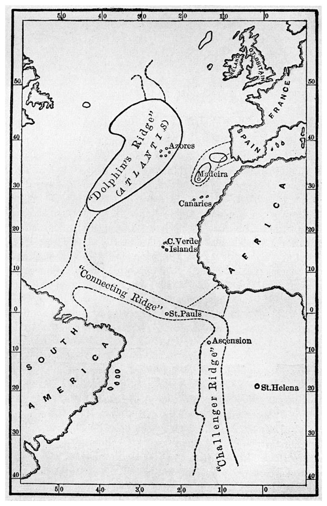 Atlantis: a map showing the location of the mythical continent, c1882 1956