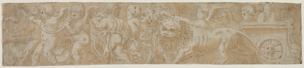 Chariot Drawn by Lions with Amorini (recto) Partial Architectural Study ...