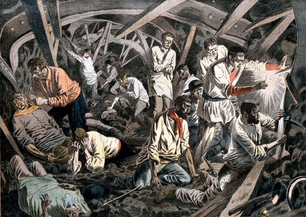 Coal miners trapped underground by a roof fall, Courrieres