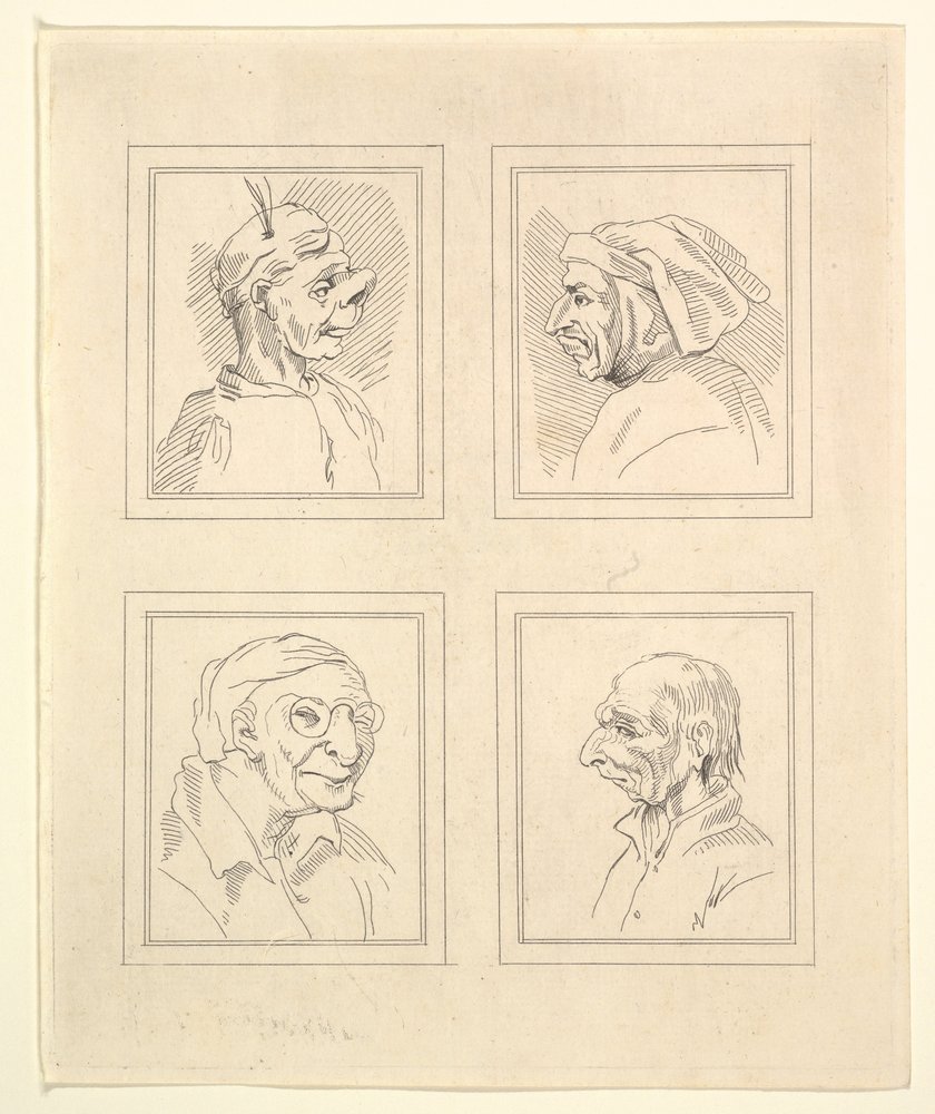 Four Heads from Caricatures by Leonardo da Vinci, from Drawings by ...