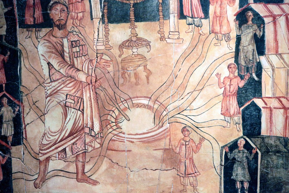 Moses at the Well of Meribah, Painting of the Dura Europos Synagogue ...